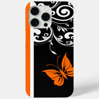 Funda Para iPhone 15 Pro Max Florecen las mariposas blancas y negras naranjas