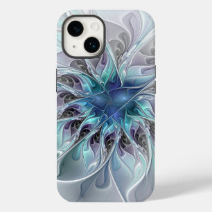 Funda Para iPhone 14 De Case-Mate Florecer Abstracto Moderno Floral Fractal Con Azul