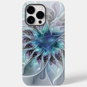 Funda Para iPhone 14 Pro Max De Case-Mate Florecer Abstracto Moderno Floral Fractal Con Azul