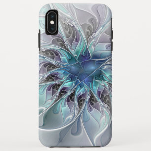 Funda Para iPhone XS Max Florecer Abstracto Moderno Floral Fractal Con Azul