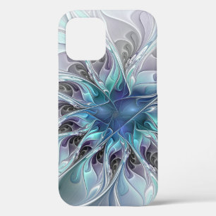 Funda Para iPhone 12 Florecer Abstracto Moderno Floral Fractal Con Azul
