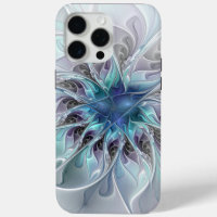 Florecer Abstracto Moderno Floral Fractal Con Azul