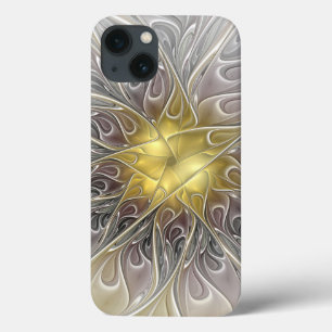 Funda Para iPhone 13 Florecer Con Flor Fractal Moderna De Oro Abstracto