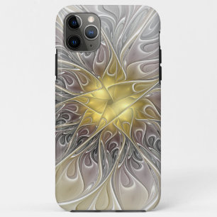 Funda Para iPhone 11 Pro Max Florecer Con Flor Fractal Moderna De Oro Abstracto