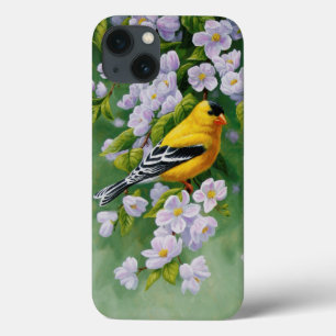 Funda Para iPhone 13 Florecimiento de Goldfinch y Apple rosa en Estados