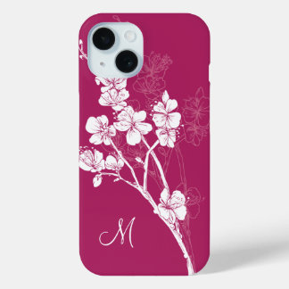 Funda Para iPhone 15 Florecimiento de la primavera blanca en un monogra