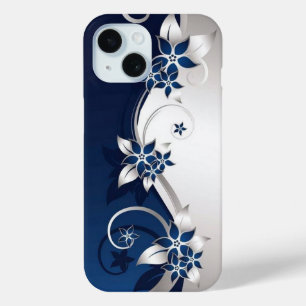 Funda Para iPhone 15 flores 3D azul y blanco