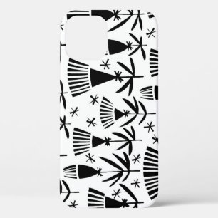 Funda Para iPhone 12 Flores abstractas blancas negras: patrón elegante