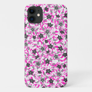 Funda Para iPhone 11 Flores abstractas blancas y grises de color rosa