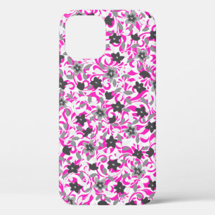 Funda Para iPhone 12 Pro Flores abstractas blancas y grises de color rosa