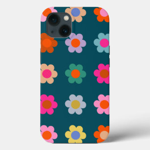 Funda Para iPhone 13 Flores abstractas coloridas Marina Flora Azul Retr