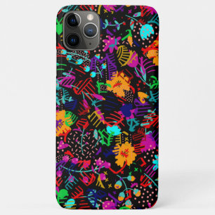 Funda Para iPhone 11 Pro Max Flores abstractas coloridas negras lindas