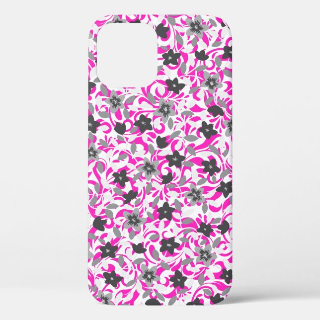 Funda De Case-Mate Para iPhone Flores abstractas rosadas grises blancas lindas (Reverso )