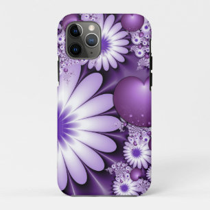 Funda Para iPhone 11 Pro Flores abstractas y corazones fractales enamorados