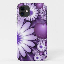 Funda Para iPhone 11 Flores abstractas y fractales cardíacos en el amor
