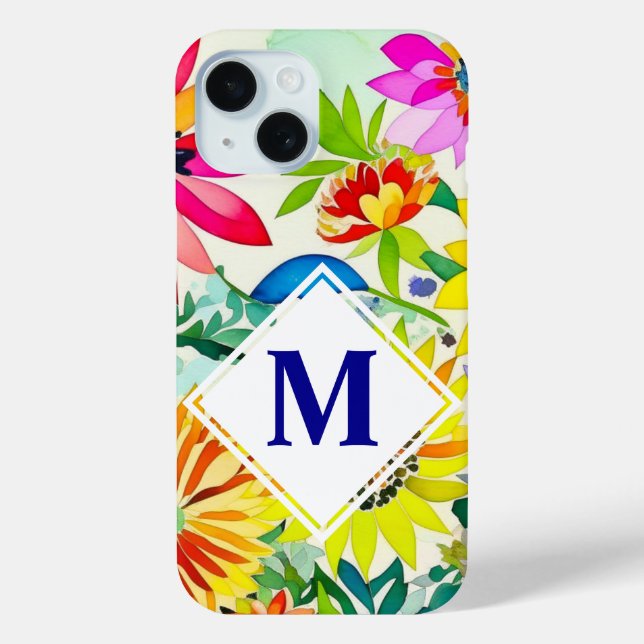 Funda De Case-Mate Para iPhone Flores acuarelas monogramadas (Reverso )