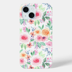 Funda Para iPhone 15 Flores acuarelas y hojas