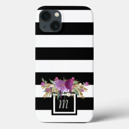 Funda Para iPhone 13 Flores acuáticas moradas y doradas