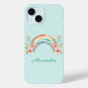Funda Para iPhone 15 Flores acuáticas y arcoiris de bonito