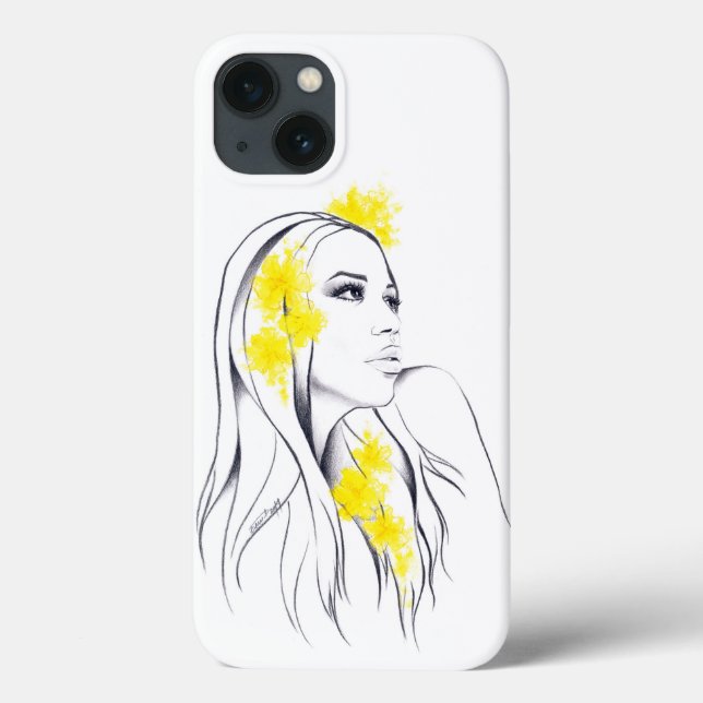 Funda De Case-Mate Para iPhone Flores amarillas arte ilustracion de moda (Reverso)
