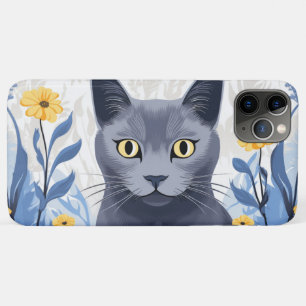 Funda Para iPhone 11 Pro Max Flores amarillas de gato azul ruso