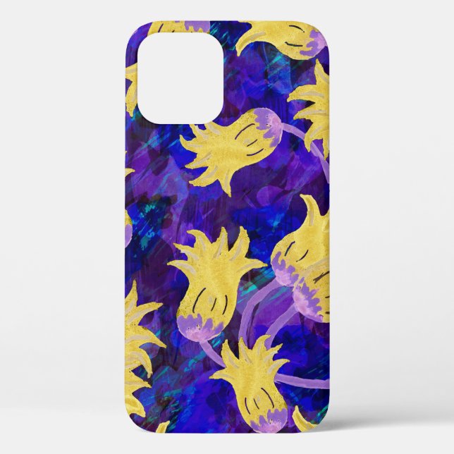 Funda De Case-Mate Para iPhone Flores amarillas: fondo oscuro acuarela arte (Reverso )