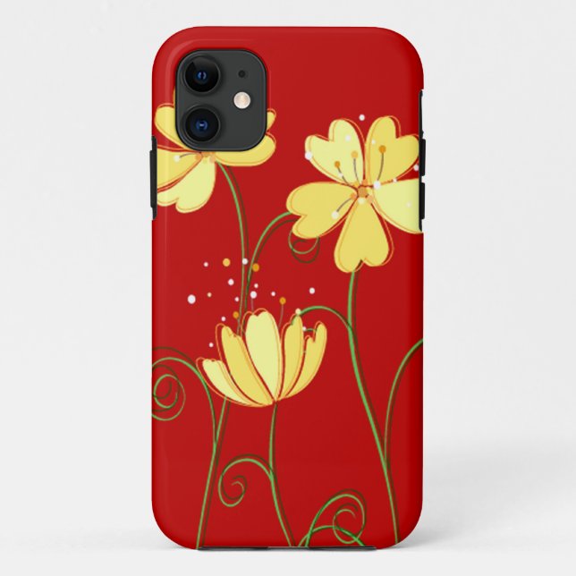 Funda De Case-Mate Para iPhone Flores amarillas modernas en rojo (Reverso)