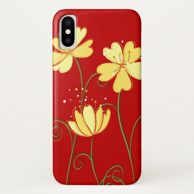 Funda De Case-Mate Para iPhone Flores amarillas simples en rojo (Reverso)