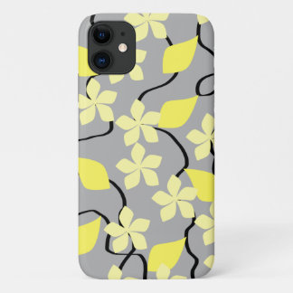 Funda Para iPhone 11 Flores amarillas y grises. Modelo floral