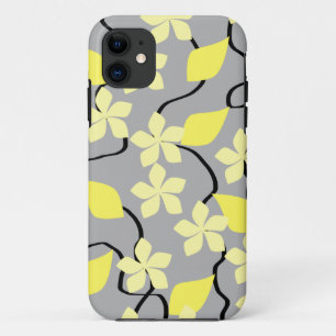 Funda Para iPhone 11 Flores amarillas y grises. Modelo floral