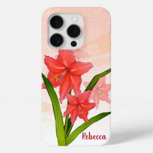 Funda Para iPhone 15 Pro Flores Amaryllis Rojas Personalizadas