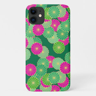 Funda Para iPhone 11 Flores Art Decó en tonos verdes y fucsia