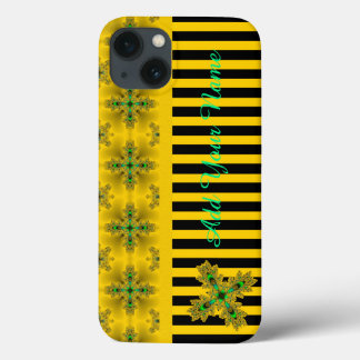 Funda Para iPhone 13 Flores artdeco en estilo retro , Añadir tu nombre