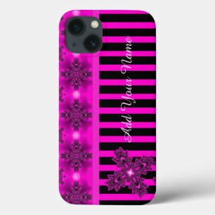 Funda Para iPhone 13 Flores artdeco en estilo retro , Añadir tu nombre