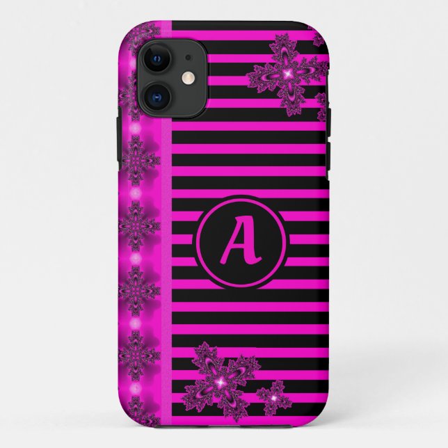 Funda De Case-Mate Para iPhone Flores artdeco en estilo retro con monograma (Reverso)