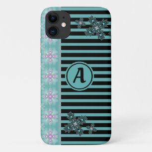 Funda Para iPhone 11 Flores artdeco en estilo retro con monograma