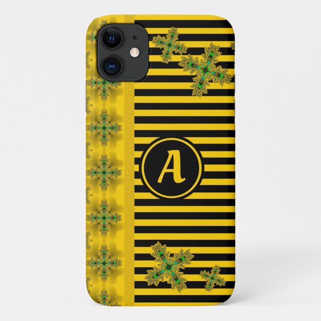Funda De Case-Mate Para iPhone Flores artdeco en estilo retro con monograma (Reverso)
