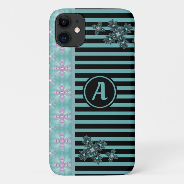 Funda De Case-Mate Para iPhone Flores artdeco en estilo retro con monograma (Reverso)