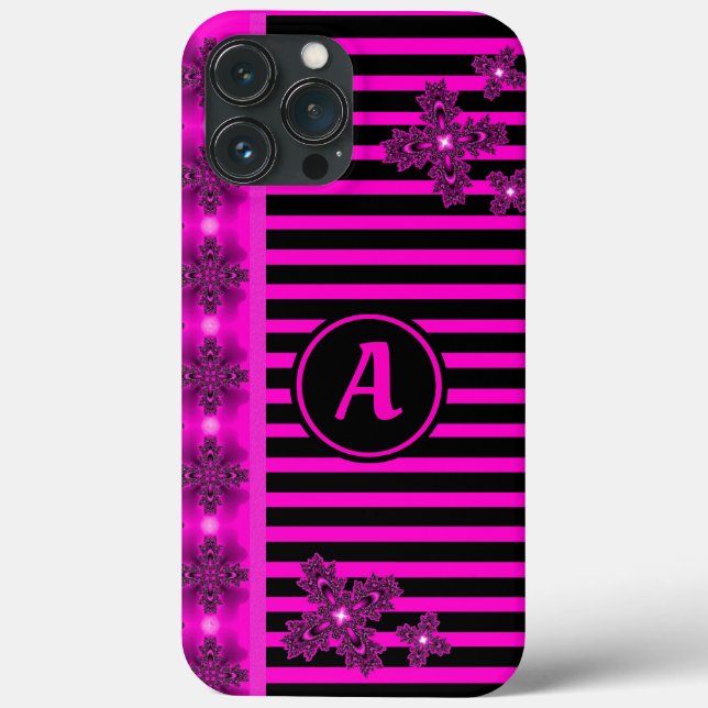 Funda De Case-Mate Para iPhone Flores artdeco en estilo retro con monograma (Reverso )
