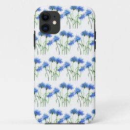Funda Para iPhone 11 Flores azul flores color de agua Patrón