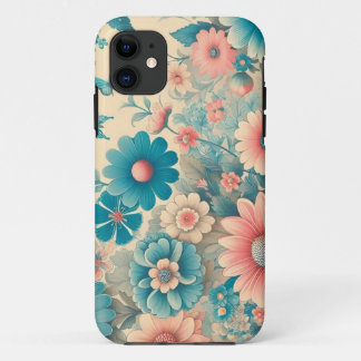 Funda Para iPhone 11 Flores azul y rosa de pradera de época de los años