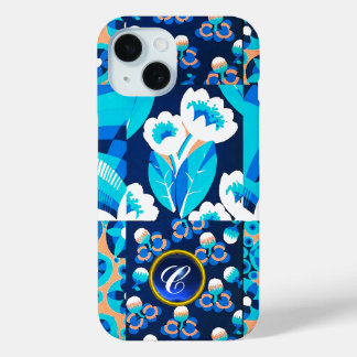 FUNDA PARA iPhone 15 FLORES AZULES DE HAWAII BLANCOS GEM MONOGRAM FLORA