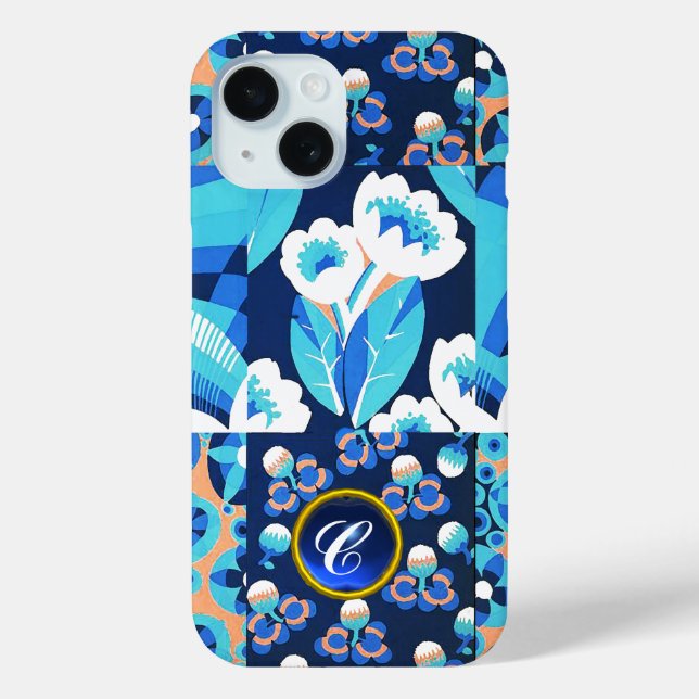 FUNDA DE Case-Mate PARA iPhone FLORES AZULES DE HAWAII BLANCOS GEM MONOGRAM FLORA (Reverso )
