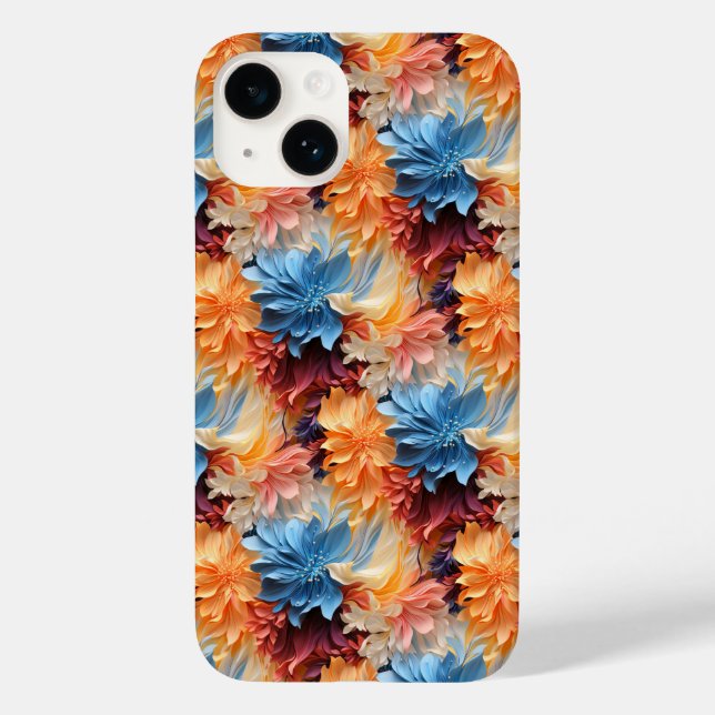 Funda De Case-Mate Para iPhone flores azules naranjas florecen y hojas (Reverso )