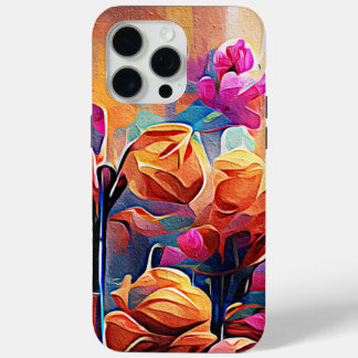 Funda Para iPhone 15 Pro Max Flores azules rojas Naranja de arte Abstracto flor