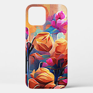 Funda Para iPhone 12 Flores azules rojas Naranja de arte Abstracto flor