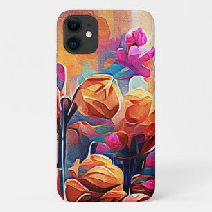 Funda Para iPhone 11 Flores azules rojas Naranja de arte Abstracto flor