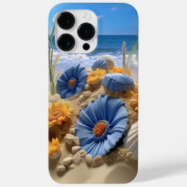 FUNDA PARA iPhone 14 PRO MAX DE Case-Mate FLORES AZULES Y AMARILLOS EN UNA PLAYA DE ARENA