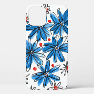 Funda Para iPhone 12 Flores azules y blancas singulares