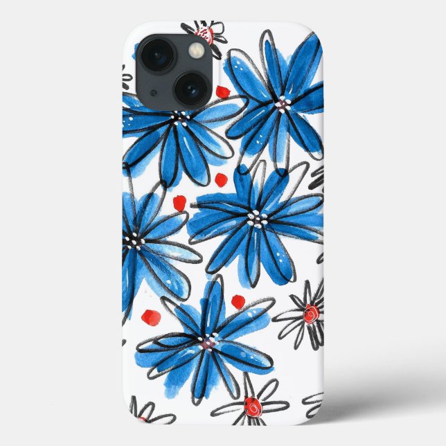 Funda De Case-Mate Para iPhone Flores azules y blancas singulares (Reverso)
